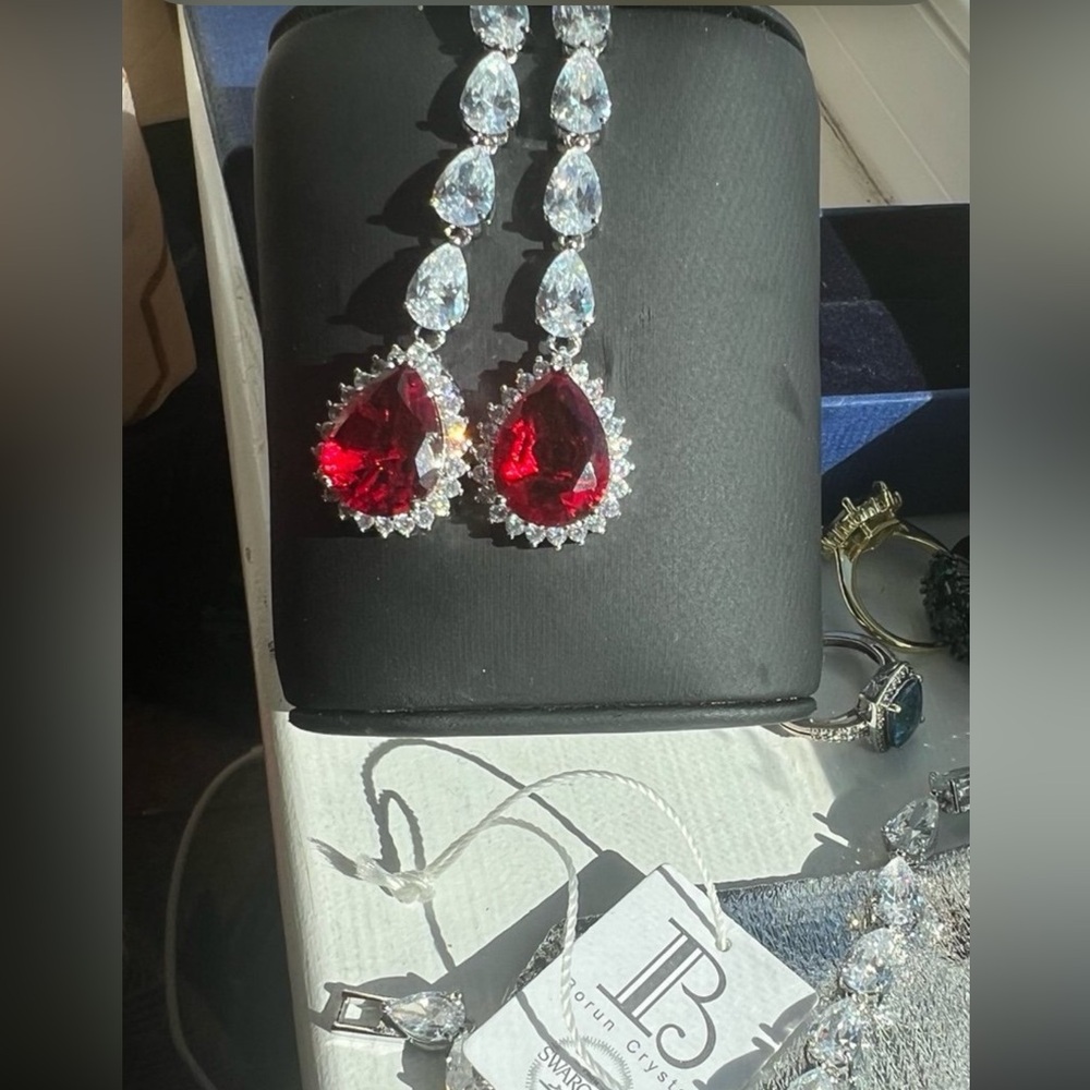 4.2ct Ruby Oval Cut Dangle Swarovski Elements Ear… - image 3